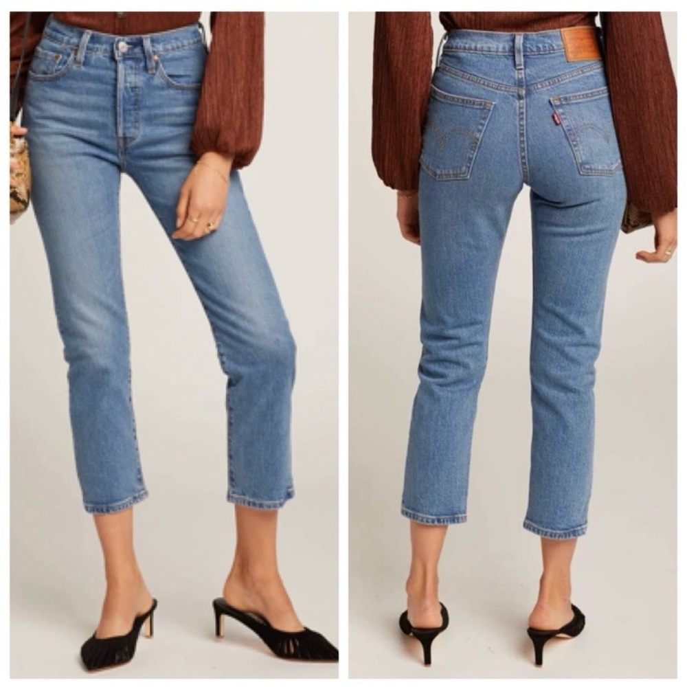 Levi’s 501 Crop High Rise Straight Button Fly Jive Song Blue W29 L26
